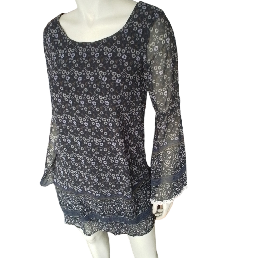 Bell Sleeve Silk Floral Boho Dress